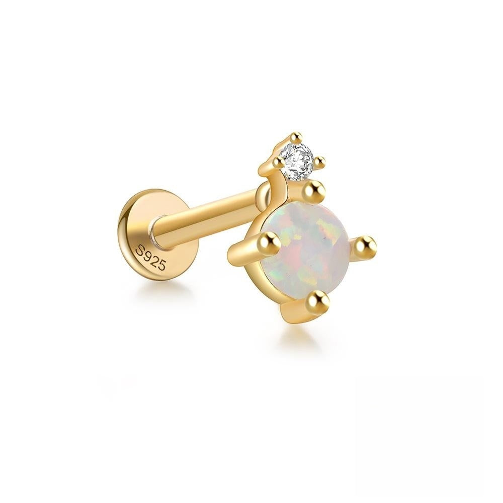 S925 Sterling Silver Opal Flat Head Internal Thread Piercing Cartilage Stud Earrings-Jewearrings