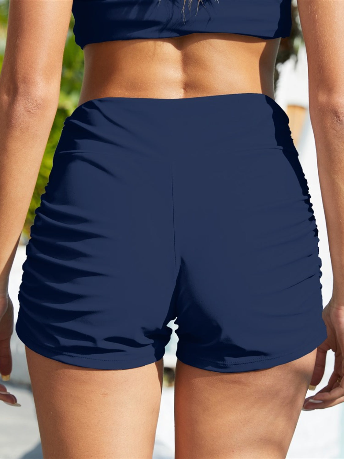 Ruched Mid-Rise Waist Swim Shorts-Jewearrings