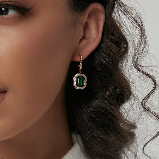 Women's Vintage Temperament Emerald Zirconia Earrings-Jewearrings