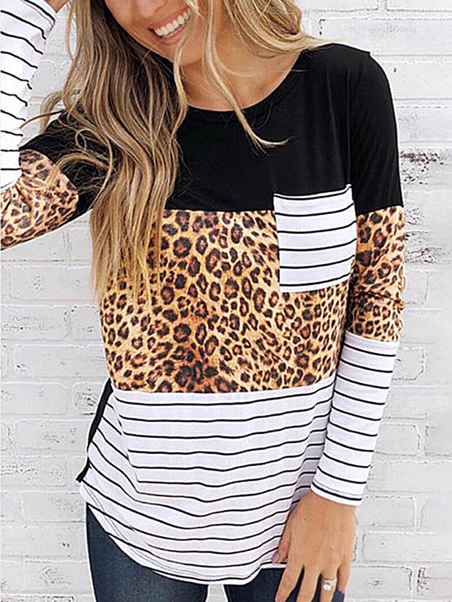 Leopard Striped Long Sleeve T-Shirt-Jewearrings