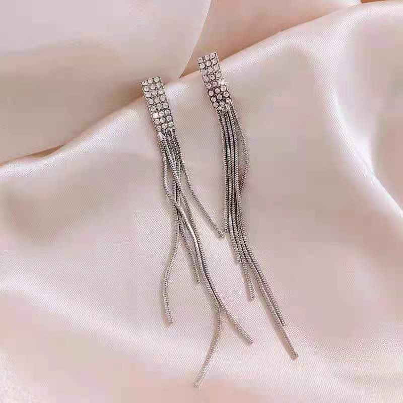 Sterling Silver Needle Cold Style Tassel Wild Earrings-Jewearrings