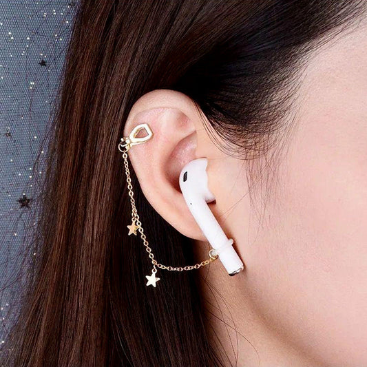 Star Pearl Charms Airpods Anti-Lost Chains Earphone Holder Clip Earrings For Women-Jewearrings