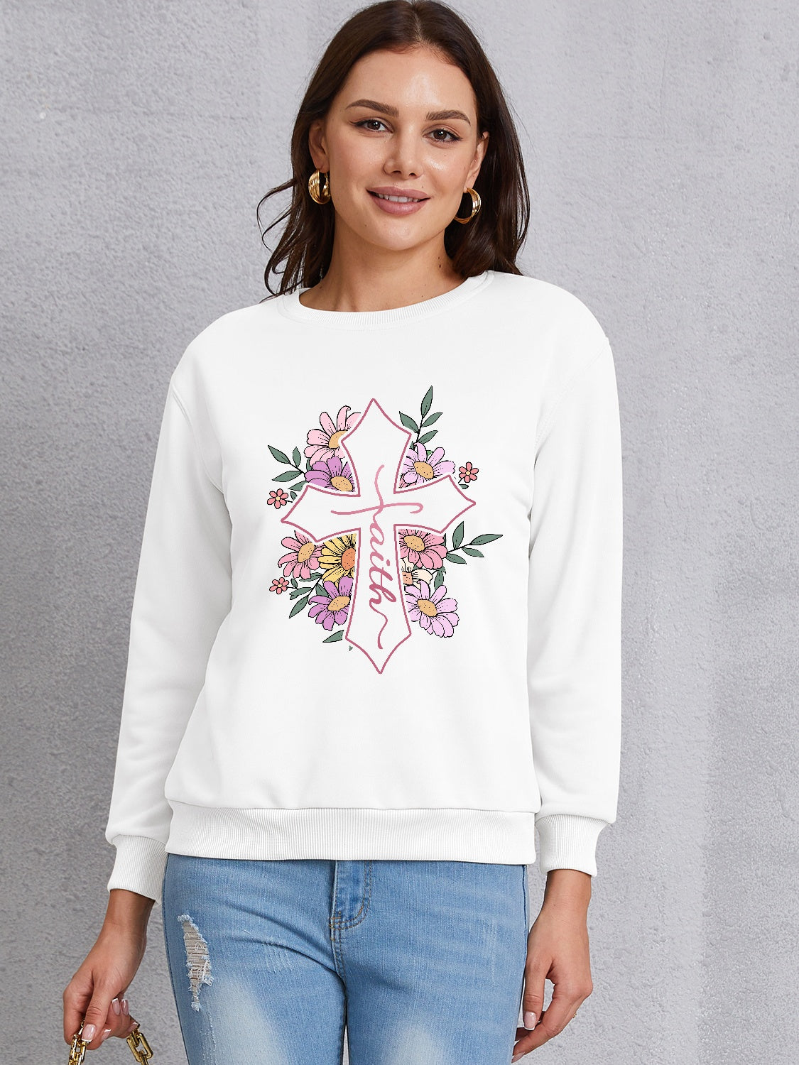 Cross Graphic Round Neck Dropped Shoulder Sweatshirt-Jewearrings