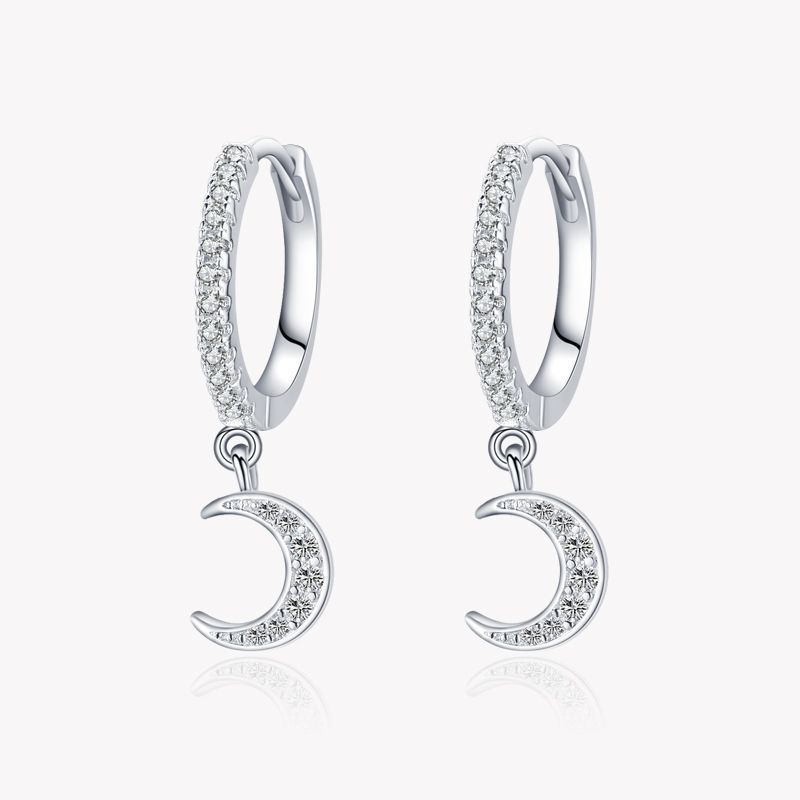 S925 Sterling Silver Moon Earrings With Diamonds-Jewearrings