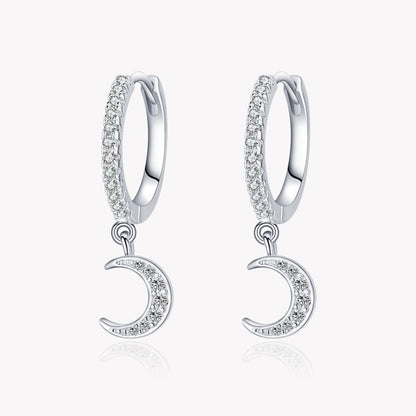 S925 Sterling Silver Moon Earrings With Diamonds-Jewearrings