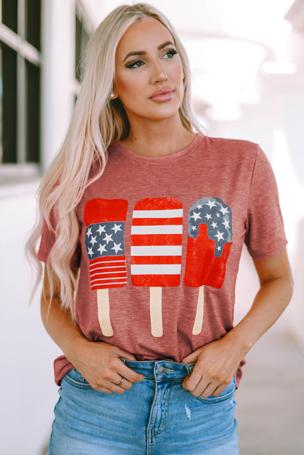 US Flag Round Neck Short Sleeve T-Shirt-Jewearrings