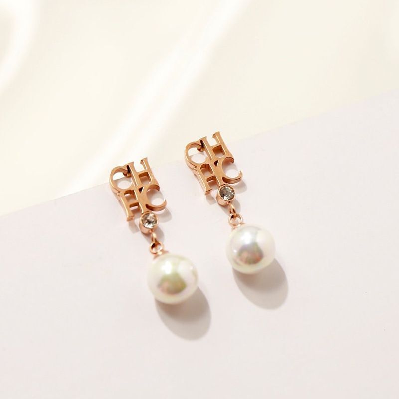 Ladies Fashion CHC Golden Letter Stud Earrings-Jewearrings