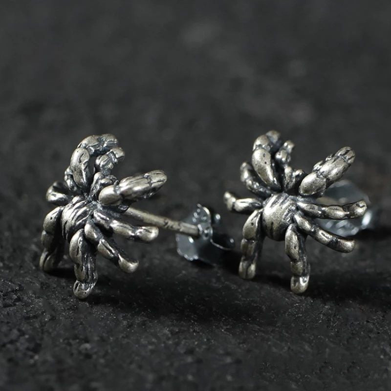 Fashion Personality Retro Silver Horror Spider Stud Earrings-Jewearrings