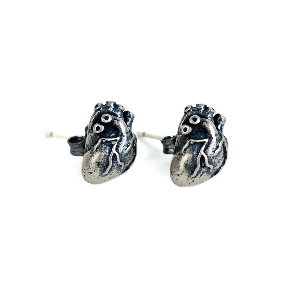 Silver Vintage Women's Stud Earrings Punk Heart-Jewearrings