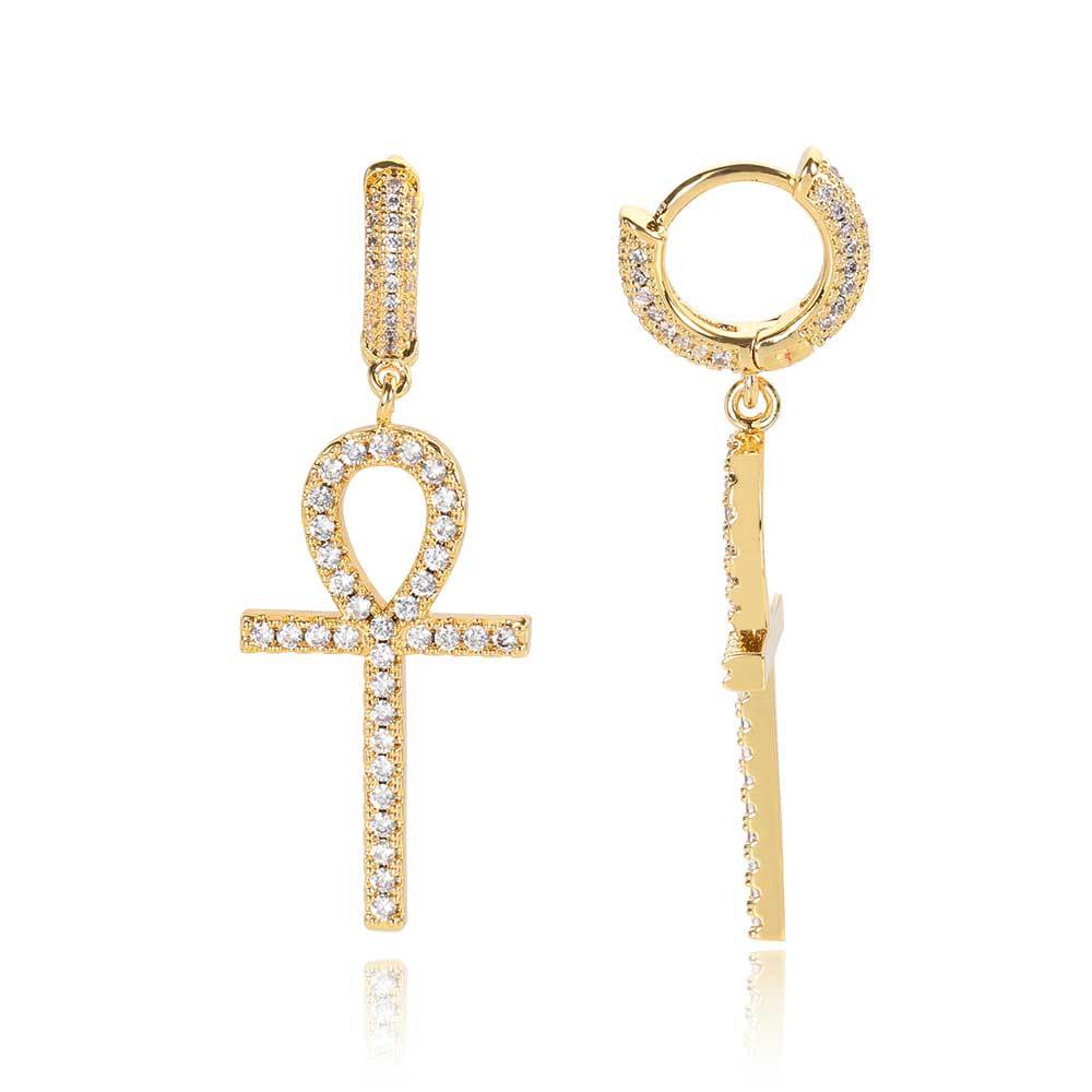 Hip Hop Stud Earrings Ankh Key Personality Cross Earrings-Jewearrings