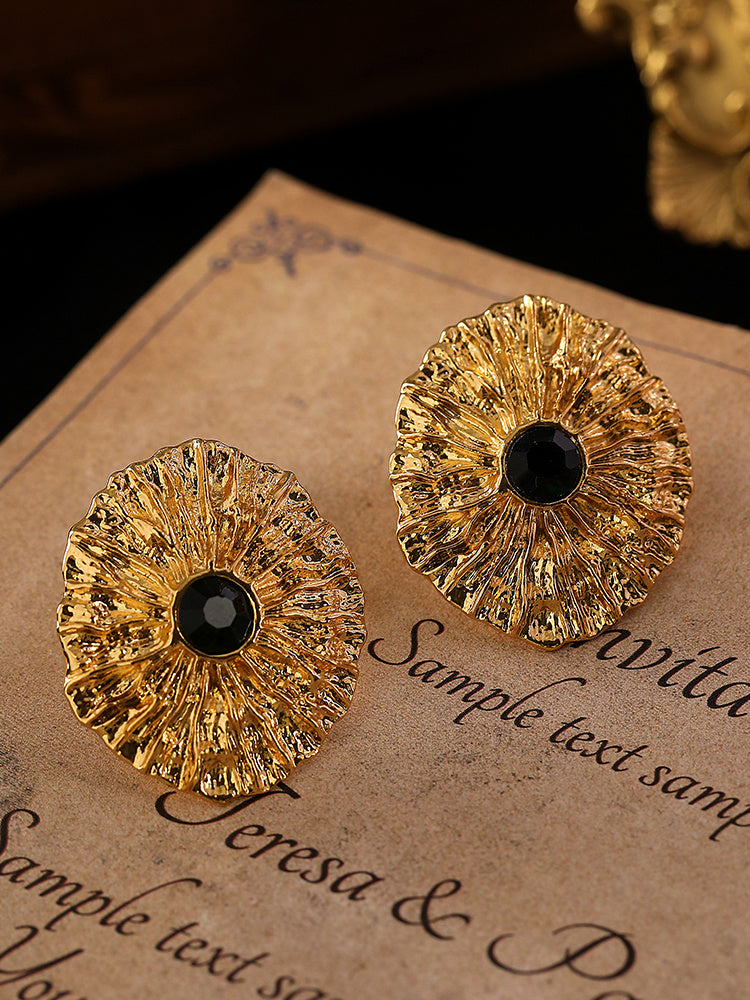 Sungirl Flower Round Studs Silver Pin Earrings-Jewearrings