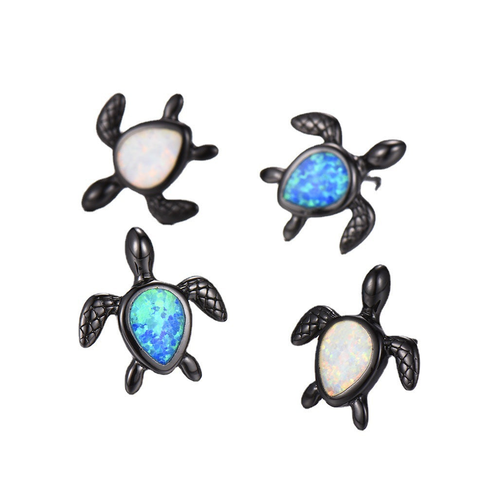 Explosive Accessories White Opal Drop-shaped Turtle Forefoot Pattern Earrings-Jewearrings