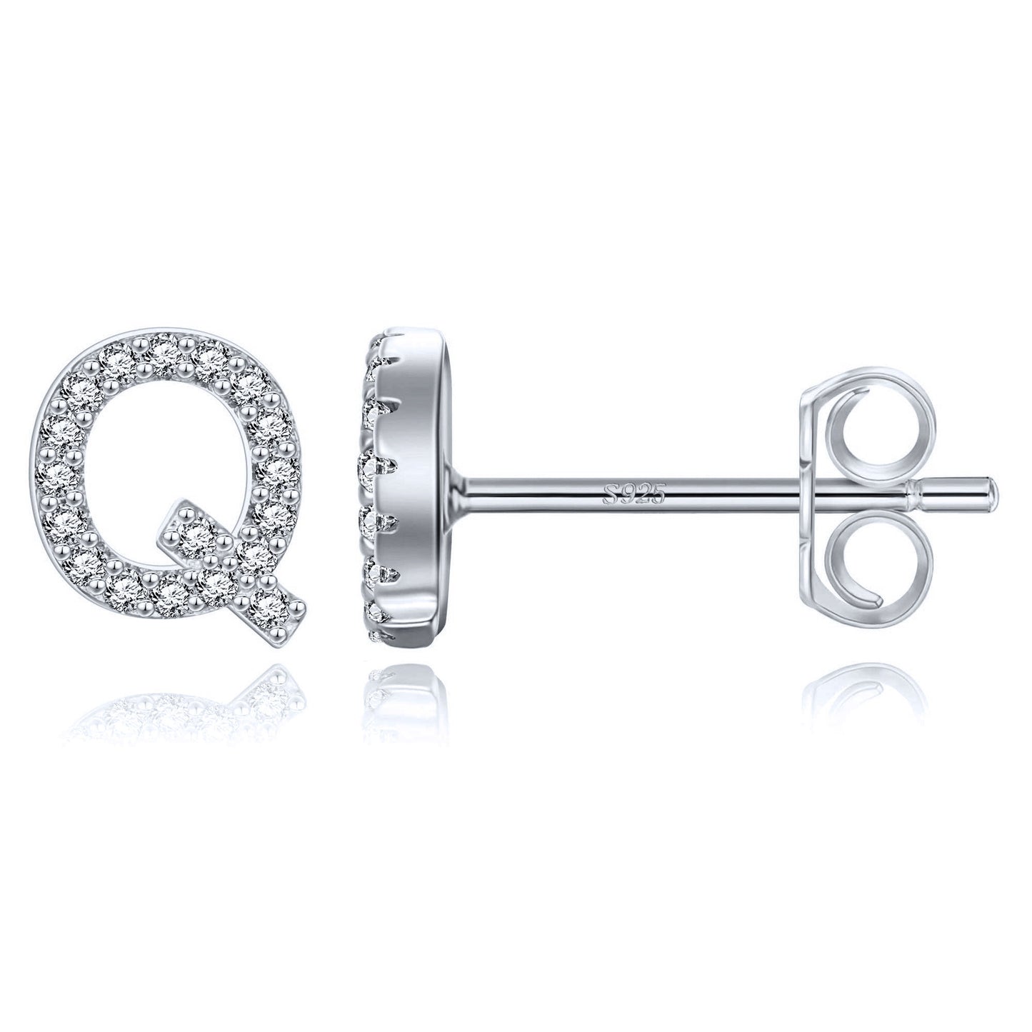 Simple Rhinestone Silver Needle English Alphabet Letter Earrings-Jewearrings