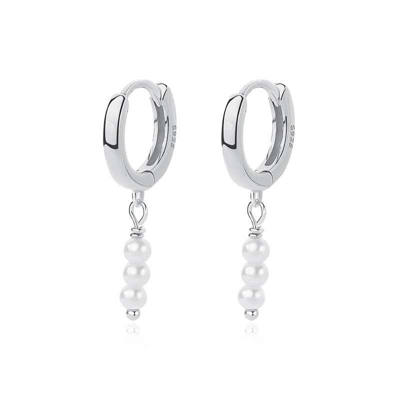 Women's Fashion Temperamental Sterling Silver Retro Pearl Tassel Earrings-Jewearrings