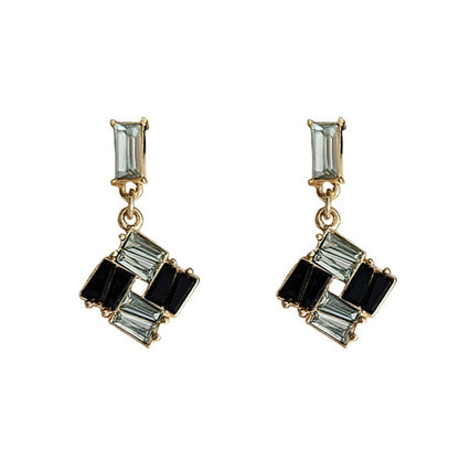 New Black And White 925 Sterling Silver Earrings Rhombus Geometric Simple Earrings Women-Jewearrings