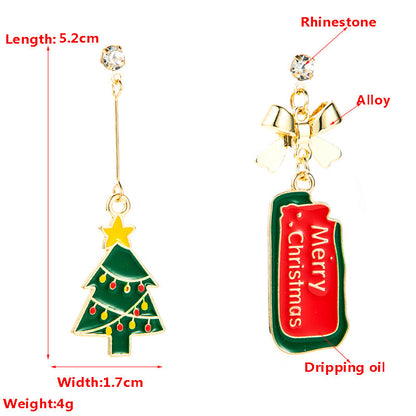 Christmas Series Alloy Tree Bow Earrings-Jewearrings