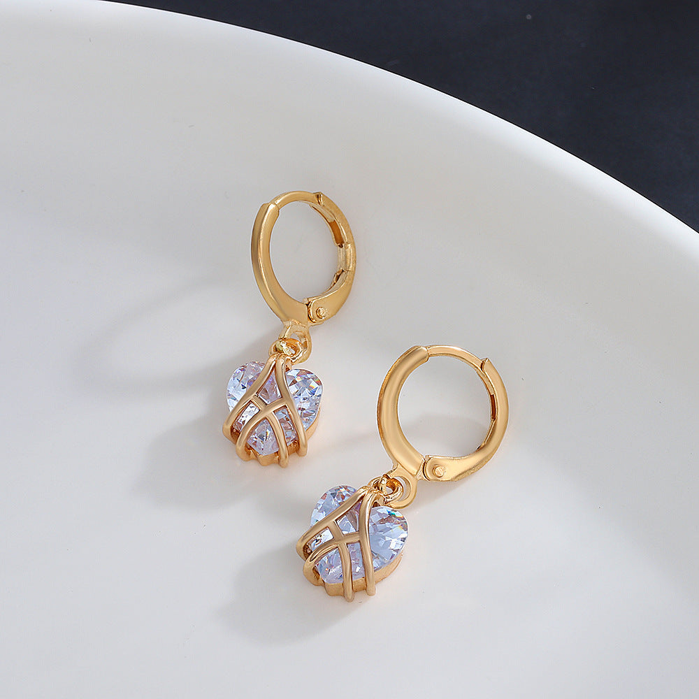 Heart-shaped Zircon Earrings Fashion Personality Winding Peach Ear Clip-Jewearrings