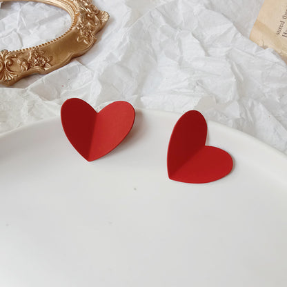 S925 Silver Needle Red Heart Simple Atmosphere Retro Earrings-Jewearrings