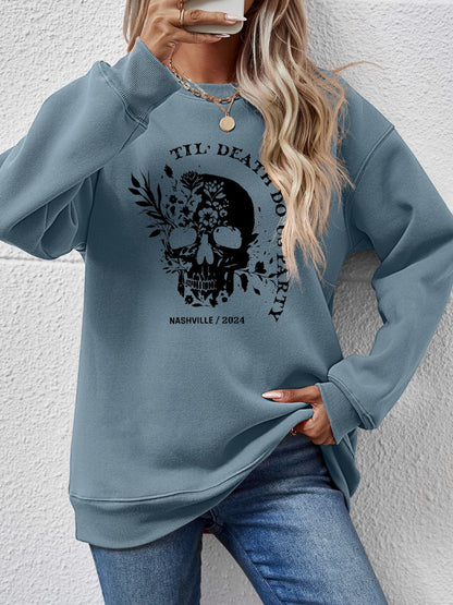 Graphic Round Neck Dropped Shoulder Sweatshirt-Jewearrings