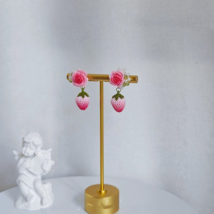 Micro Hook Rose Natural Pearl Olivine Beaded Earrings-Jewearrings