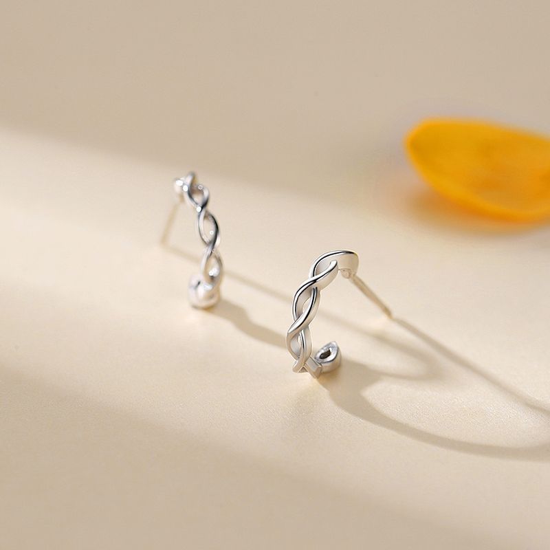 S925 Silver Twisted Rope C-Shaped Stud Earrings-Jewearrings