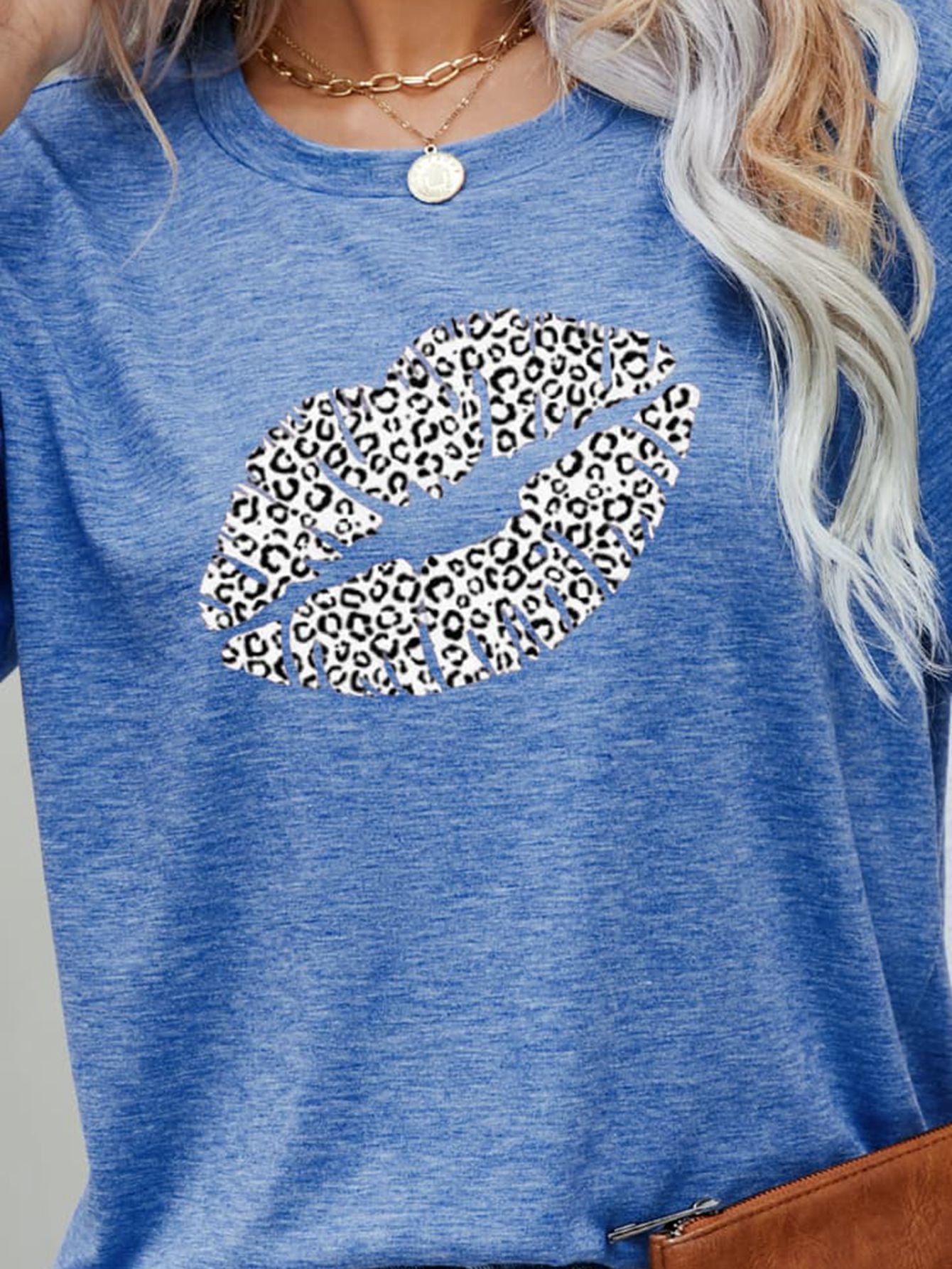 Leopard Lip Graphic Round Neck Tee-Jewearrings