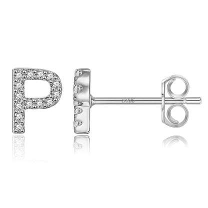 Simple Rhinestone Silver Needle English Alphabet Letter Earrings-Jewearrings