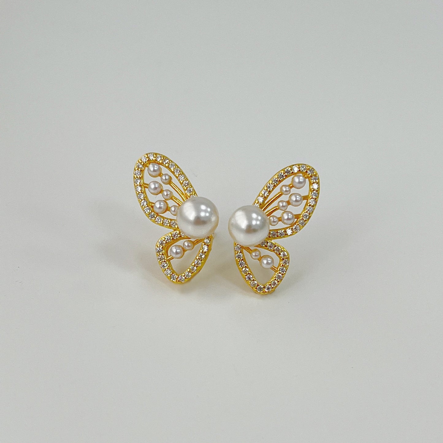 Women's Fashion Simple Sterling Silver Imitation Pearl Butterfly Earrings-Jewearrings