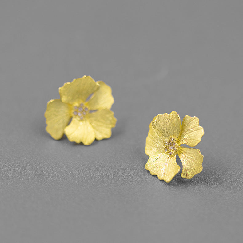 Sterling Silver French Style High-grade Peony Flower Earrings-Jewearrings