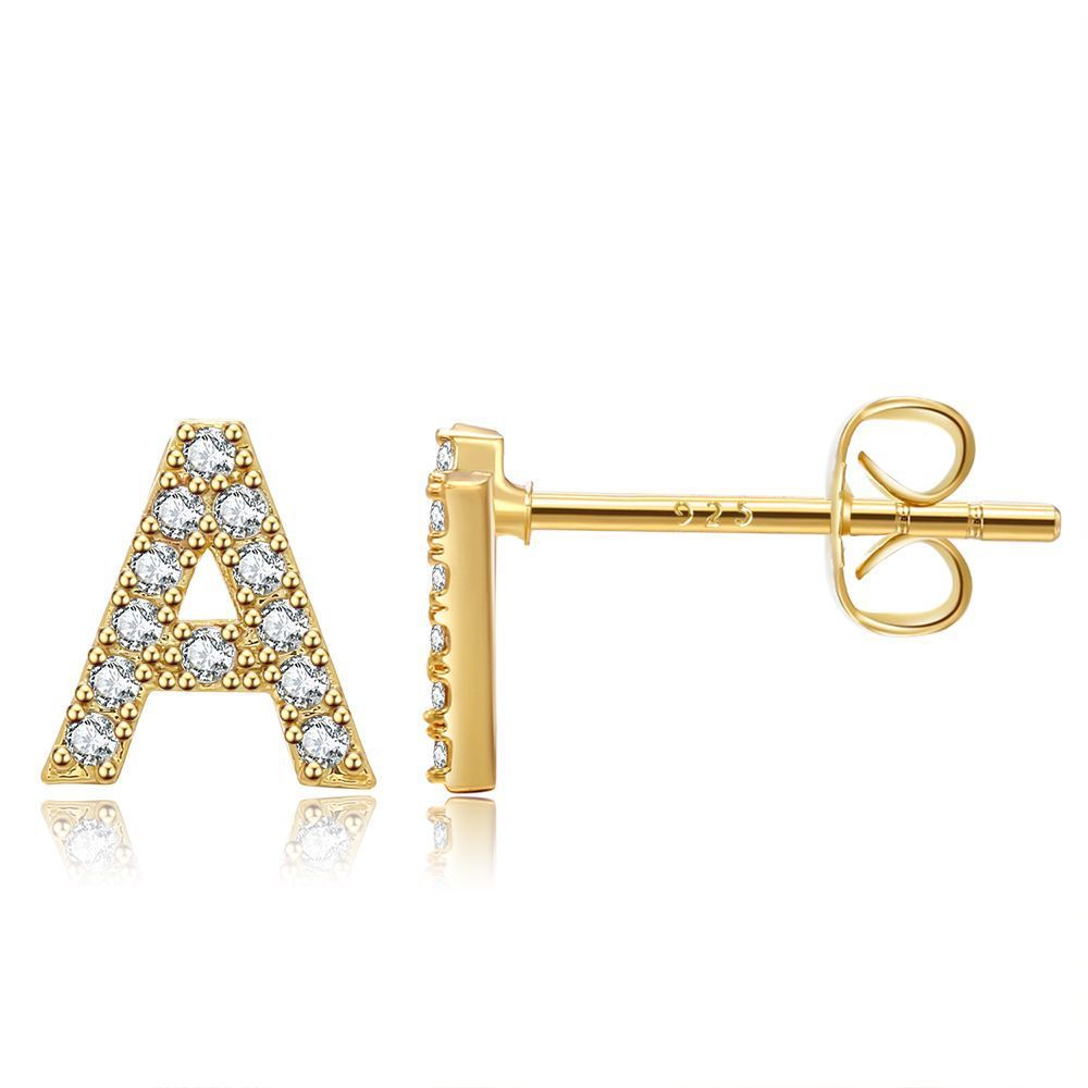 Women's Fashion Brass And Real Gold Plated Zirconia Letter Earrings-Jewearrings