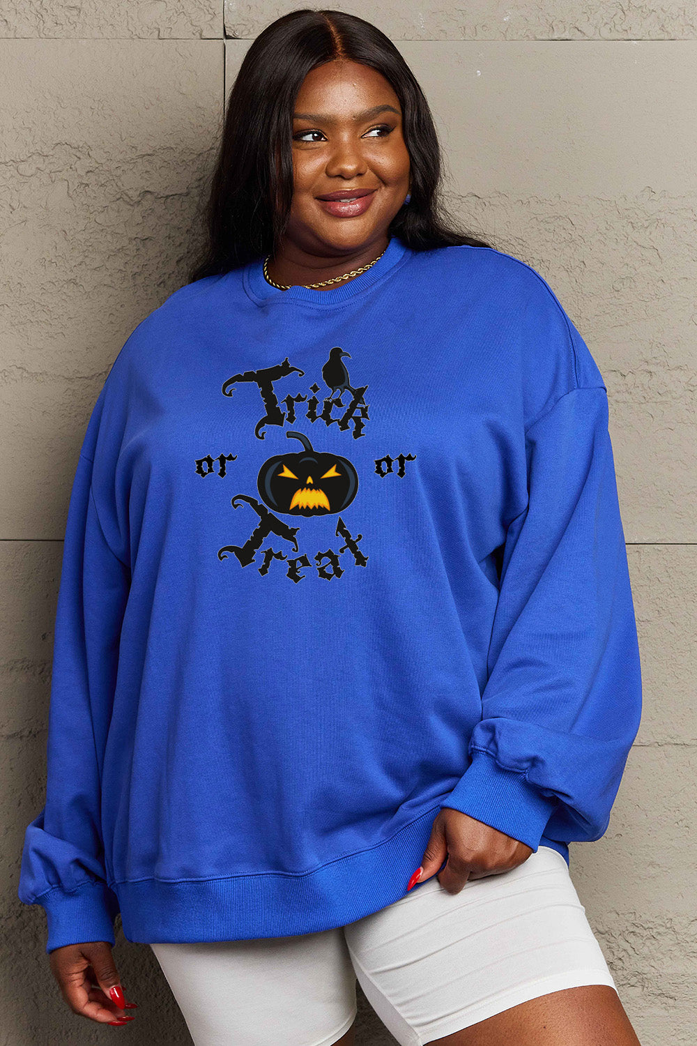 Simply Love Full Size TRICK OR TREAT Graphic Sweatshirt-Jewearrings