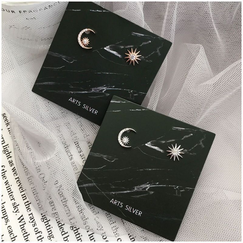 Women's Shining Sun Moon Star Asymmetric Stud Earrings-Jewearrings