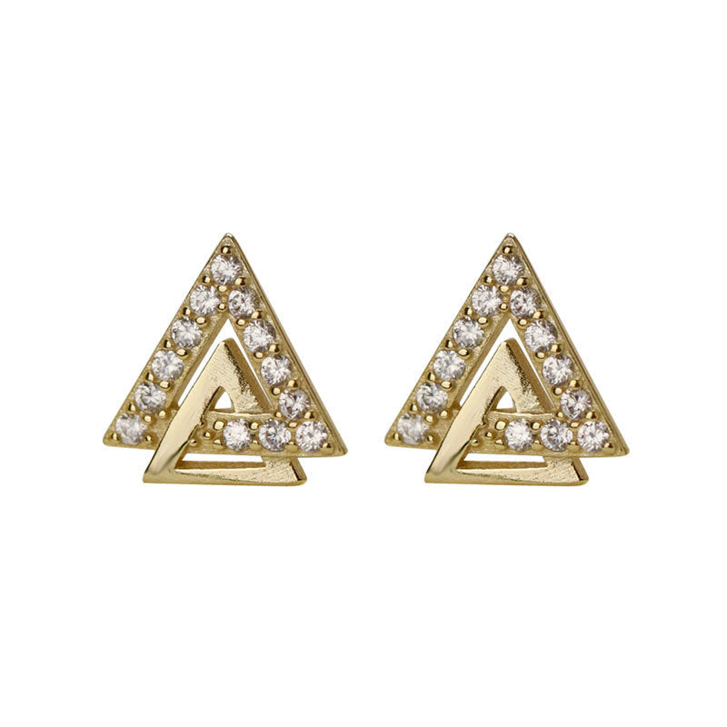 Zircon Inlaid Silver Double V Earrings Letters-Jewearrings