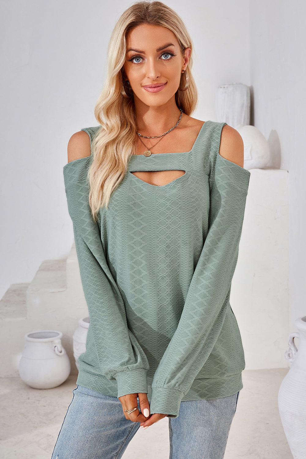 Cutout Square Neck Cold Shoulder T-Shirt-Jewearrings