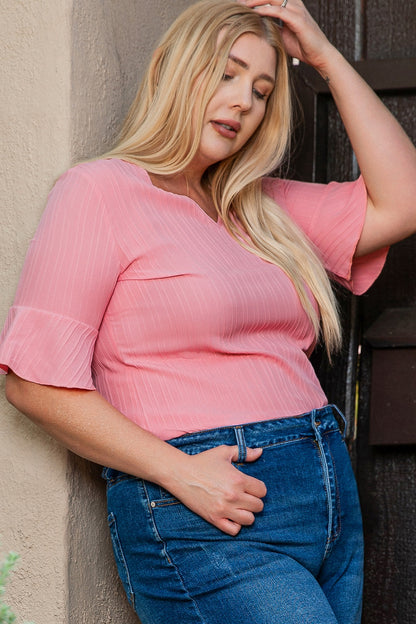 Plus Size V-Neck Half Sleeve Blouse-Jewearrings