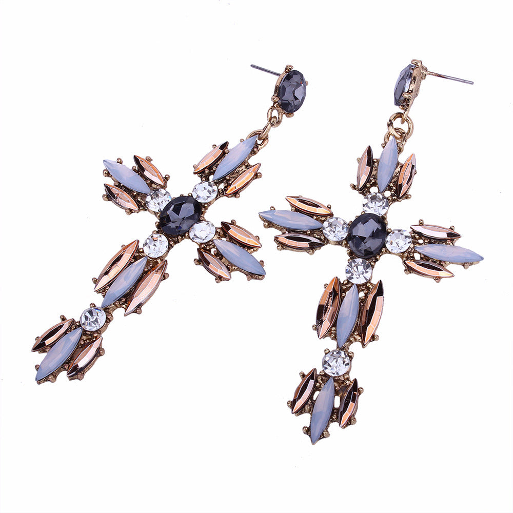 Cross Shaped Exaggerated Shiny Earrings-Jewearrings