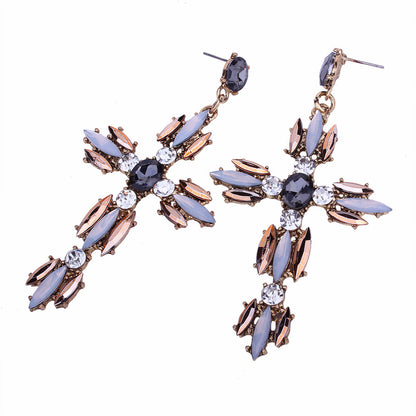 Cross Shaped Exaggerated Shiny Earrings-Jewearrings