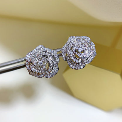 Women's 925 Silver Camellia Stud Earrings-Jewearrings