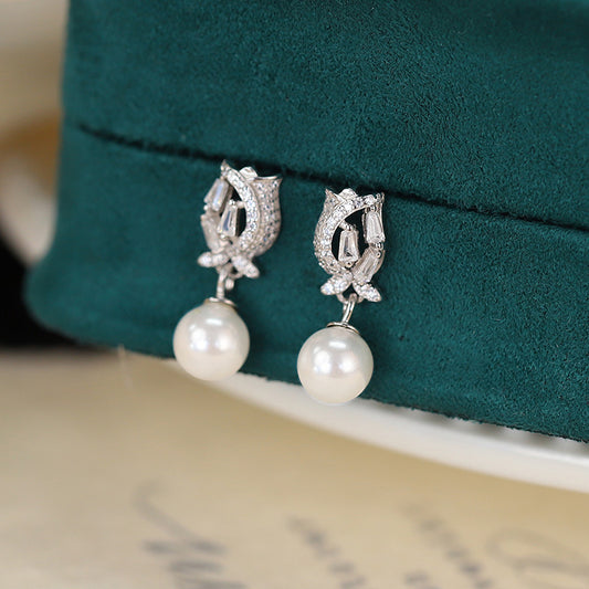 Women's Fashion Tulip Pearl Stud Earrings-Jewearrings