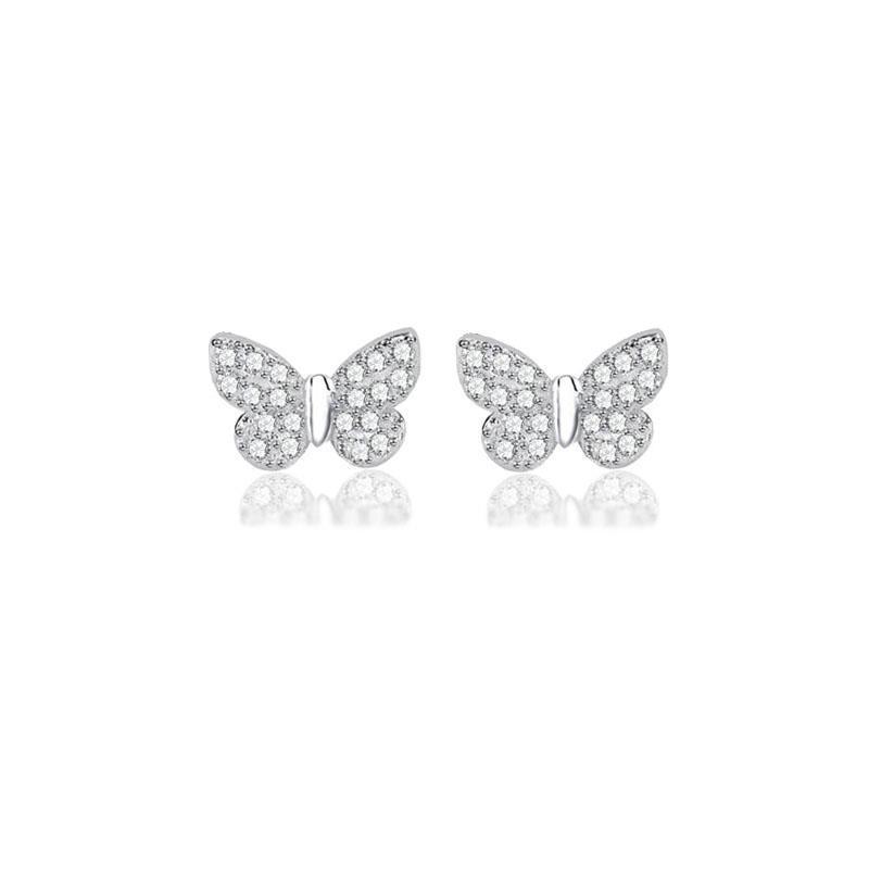 S925 Sterling Silver Ornament Butterfly Necklace Ring Stud Earrings-Jewearrings