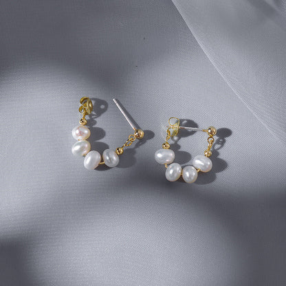 S925 Silver Needle Temperament Pearl Earrings All-match Simple Women-Jewearrings