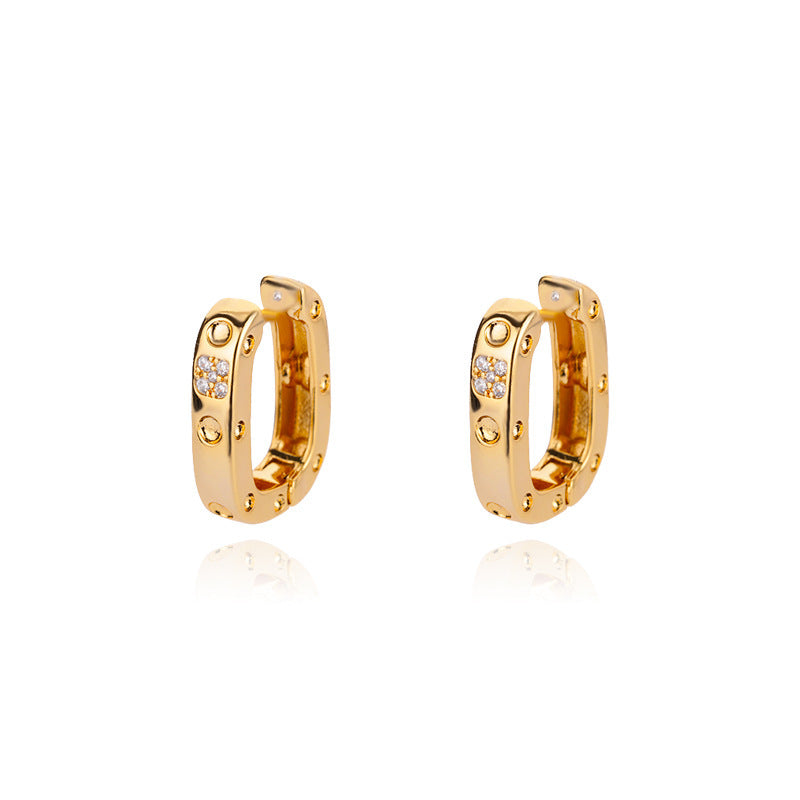 Lock Female Oval Geometric Zircon-encrusted Stud Earrings-Jewearrings