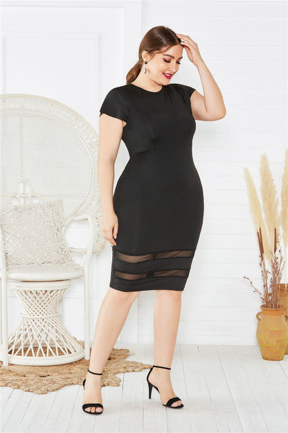 Plus Size Mesh Detail Midi Dress-Jewearrings