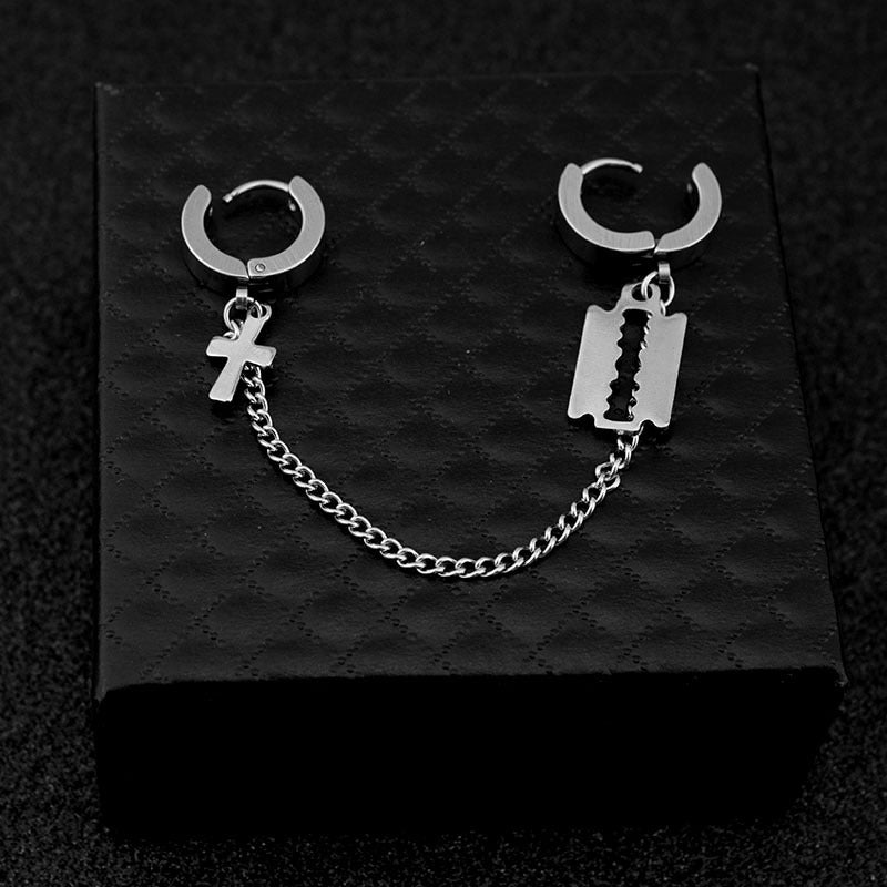 Stainless Steel Earrings Earrings Personality Niche Cross Blade-Jewearrings