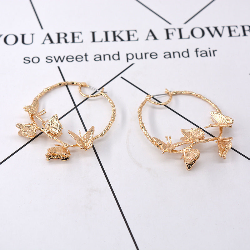 Women's Temperament Butterfly Large Circle Hoop Earrings-Jewearrings