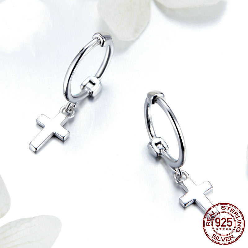 Cross Fashion 925 Sterling Silver Fashion Platinum-plated Earrings-Jewearrings