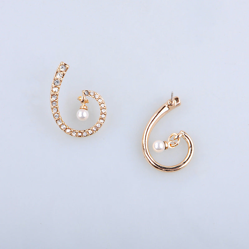 Simple Spiral Pearl Earrings Women With Diamonds-Jewearrings