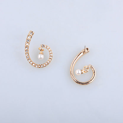 Simple Spiral Pearl Earrings Women With Diamonds-Jewearrings