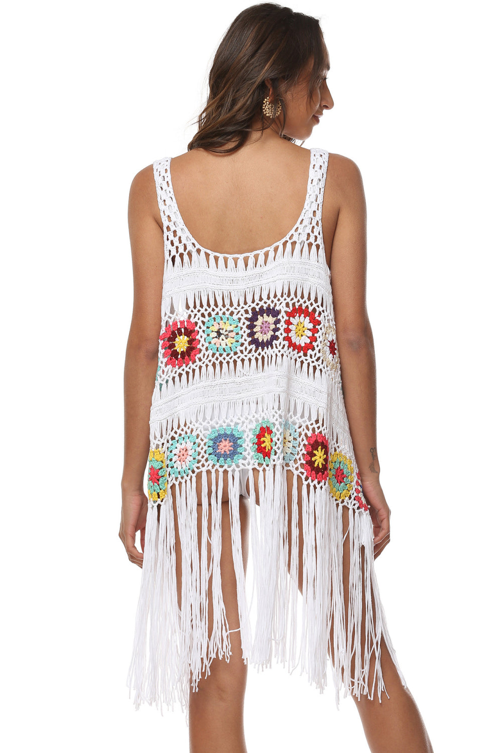 Openwork Fringe Detail Embroidery Sleeveless Cover-Up-Jewearrings