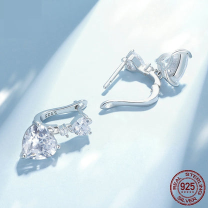 Cut Zircon French Elegant Style 925 Silver Heart-shaped Earrings-Jewearrings